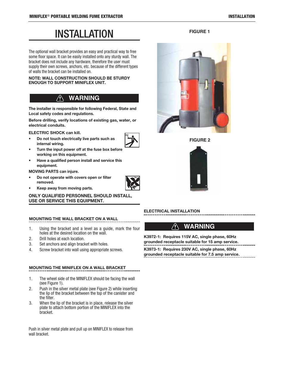 Installation, Warning | Lincoln Electric IM857 MINIFLEX K3972-1 & K3973-1 User Manual | Page 10 / 24