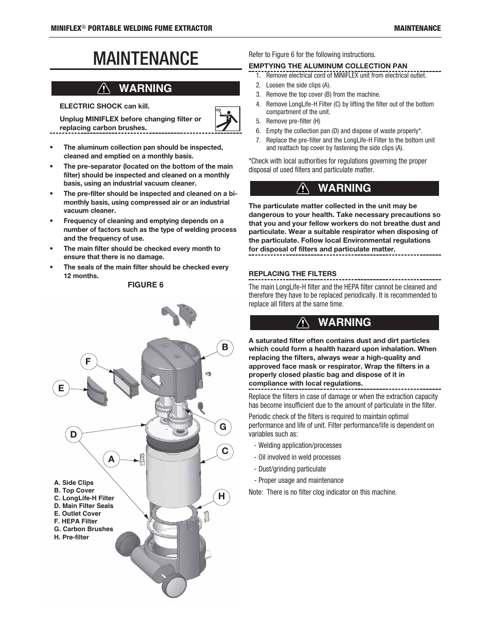 Maintenance, Warning | Lincoln Electric IM857 MINIFLEX K3972-1 & K3973-1 User Manual | Page 13 / 24