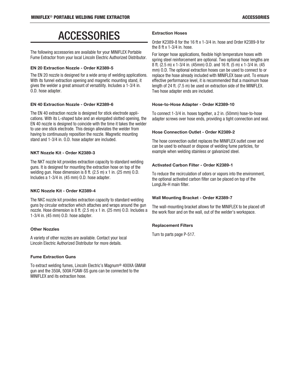 Accessories | Lincoln Electric IM857 MINIFLEX K3972-1 & K3973-1 User Manual | Page 16 / 24