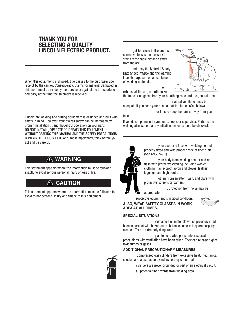 Warning caution | Lincoln Electric IM857 MINIFLEX K3972-1 & K3973-1 User Manual | Page 2 / 24