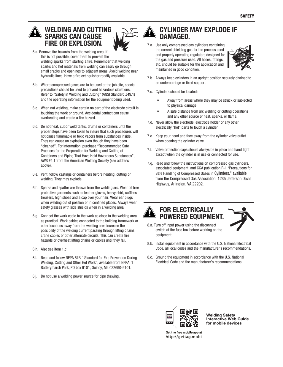 Cylinder may explode if damaged, For electrically powered equipment | Lincoln Electric IM857 MINIFLEX K3972-1 & K3973-1 User Manual | Page 5 / 24