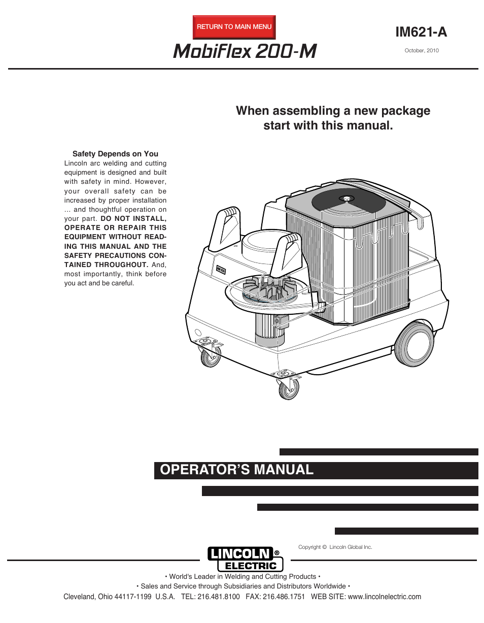 Lincoln Electric IM621 Mobiflex 200-M K1653-1,-2 User Manual | 32 pages