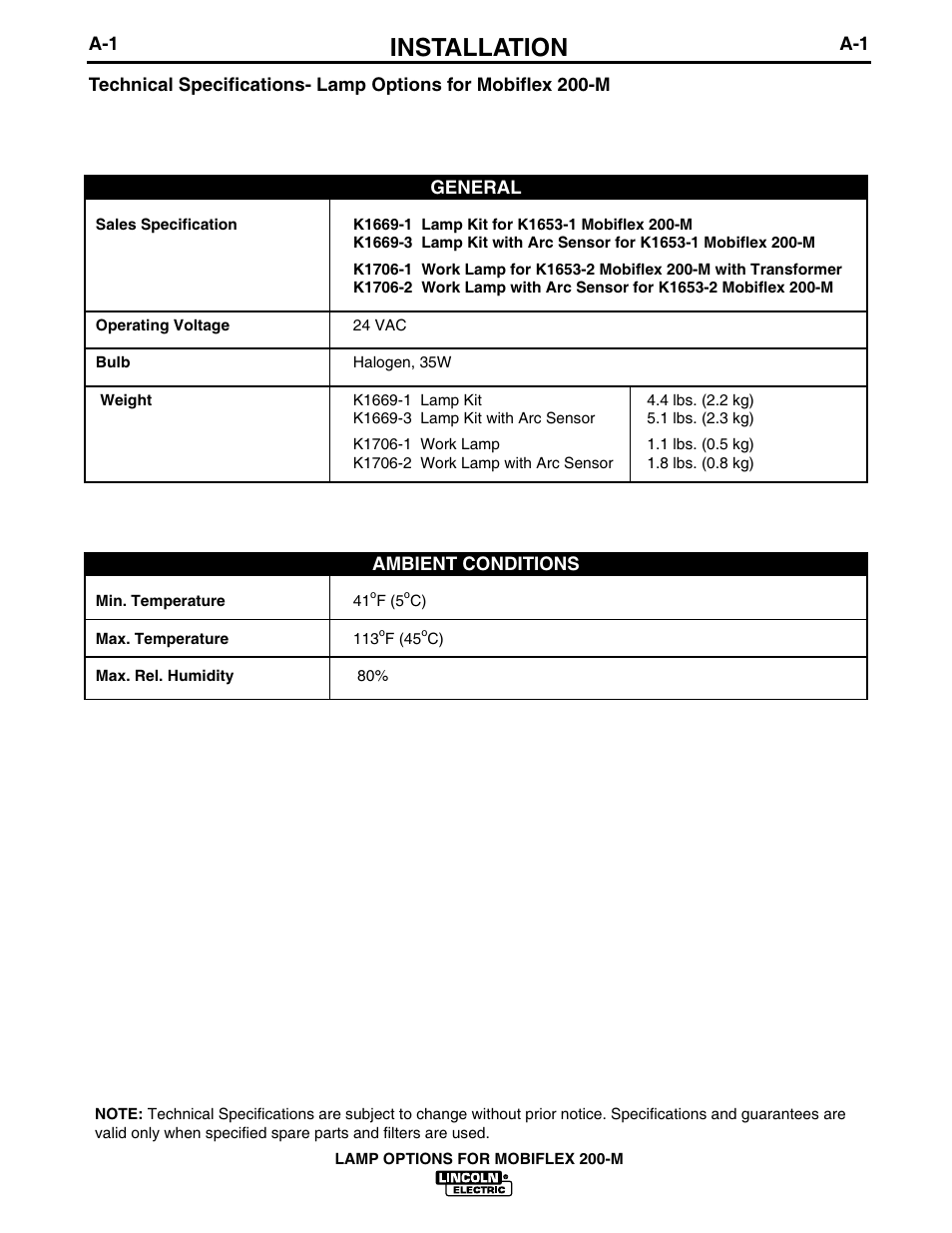 Installation | Lincoln Electric IM626 Mobiflex 200-M Lamp Kit User Manual | Page 8 / 20