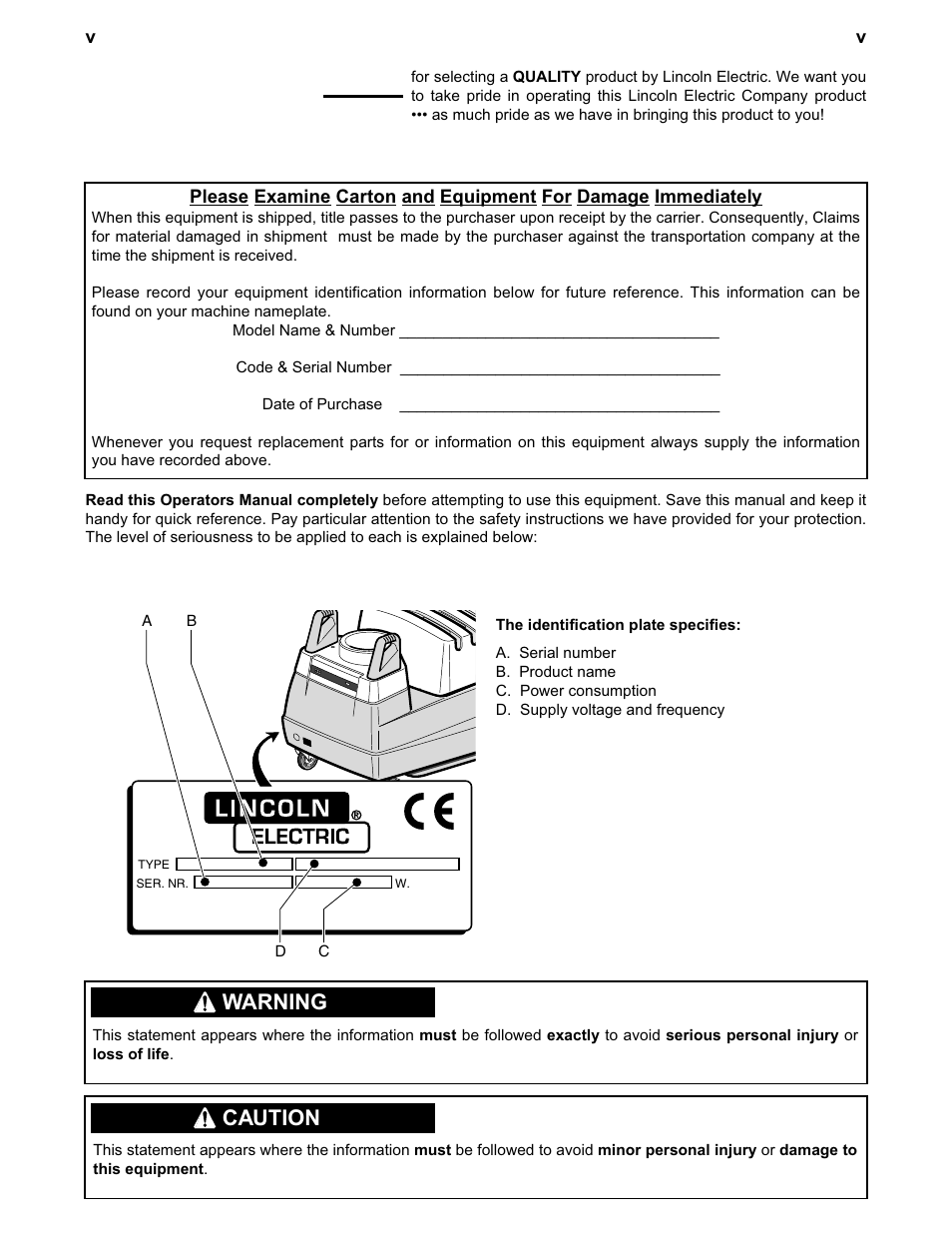 Warning, Caution | Lincoln Electric IM667 Mobiflex 400-MS User Manual | Page 6 / 29