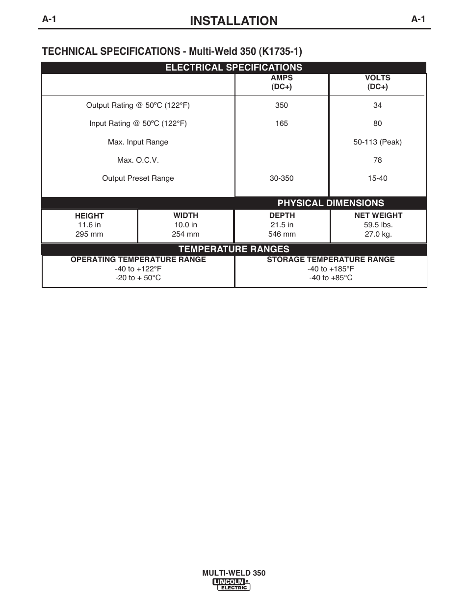 Installation | Lincoln Electric IM664 Multi-Weld 350 Arc Converter User Manual | Page 8 / 33