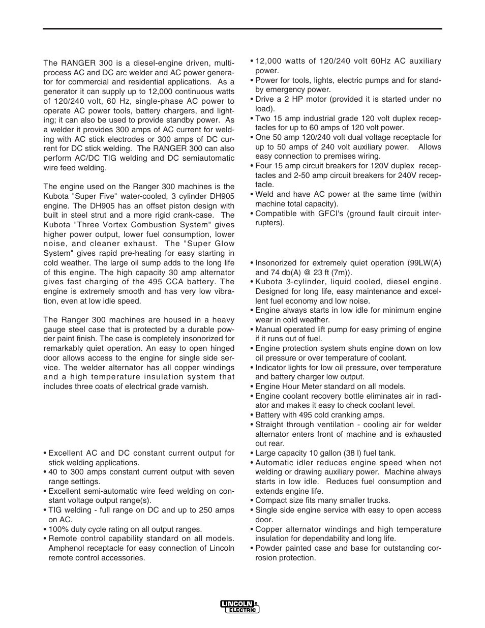 Operation, General description, Design features - all models | Lincoln Electric IM571 RANGER 300 D and 300 DLX User Manual | Page 16 / 56