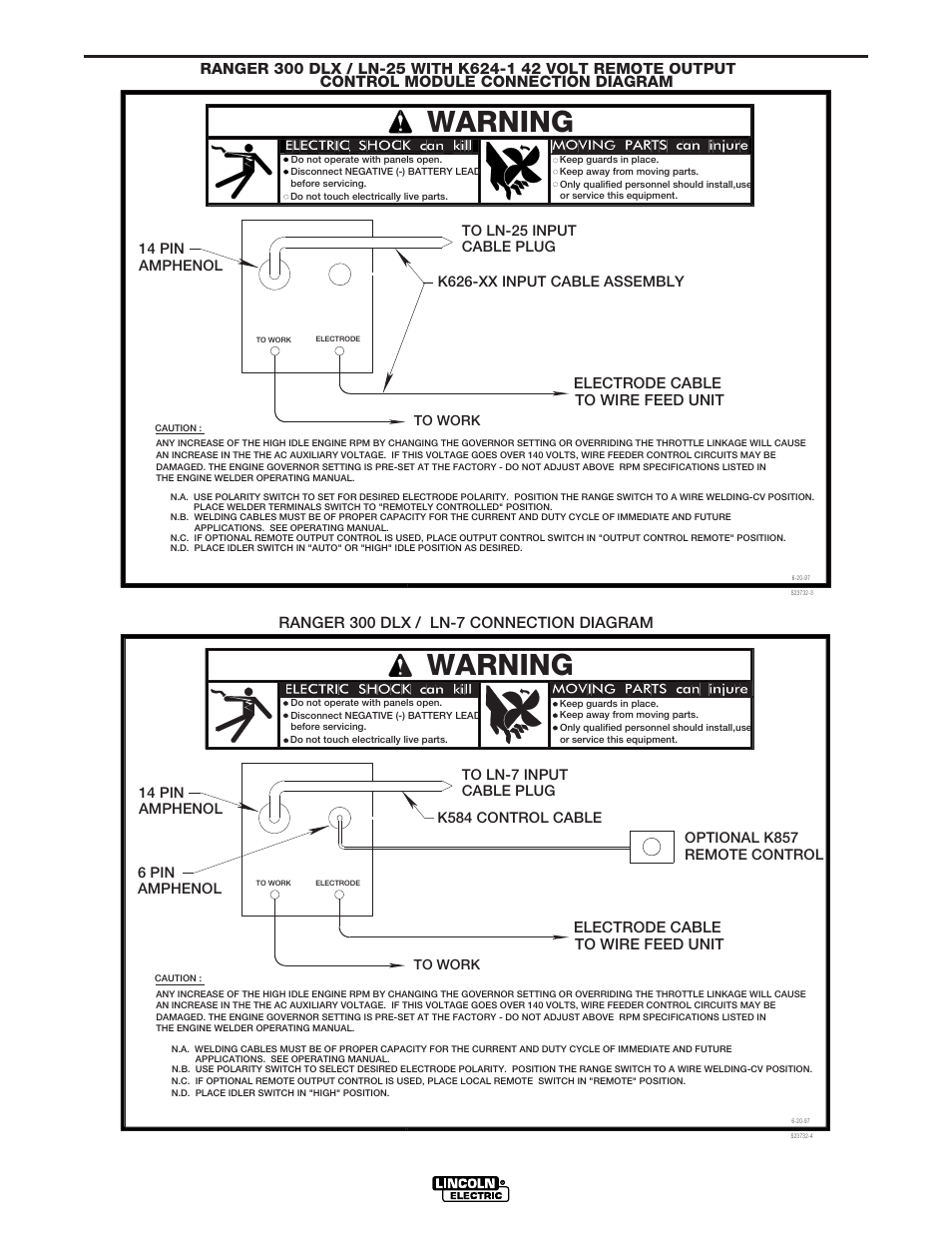 Connection diagrams, Warning | Lincoln Electric IM571 RANGER 300 D and 300 DLX User Manual | Page 42 / 56