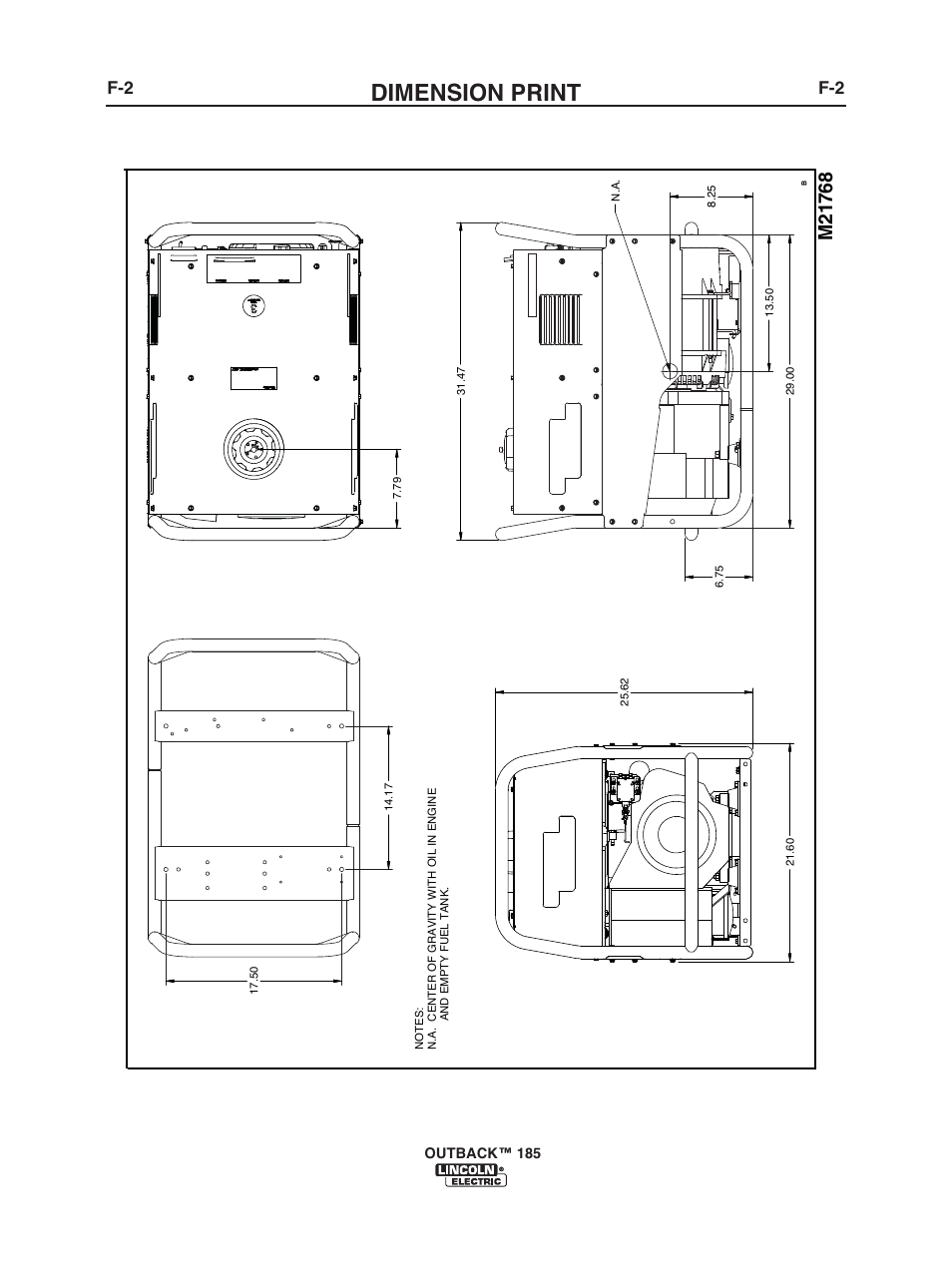 Dimension print | Lincoln Electric IM972 OUTBACK 185 User Manual | Page 31 / 35