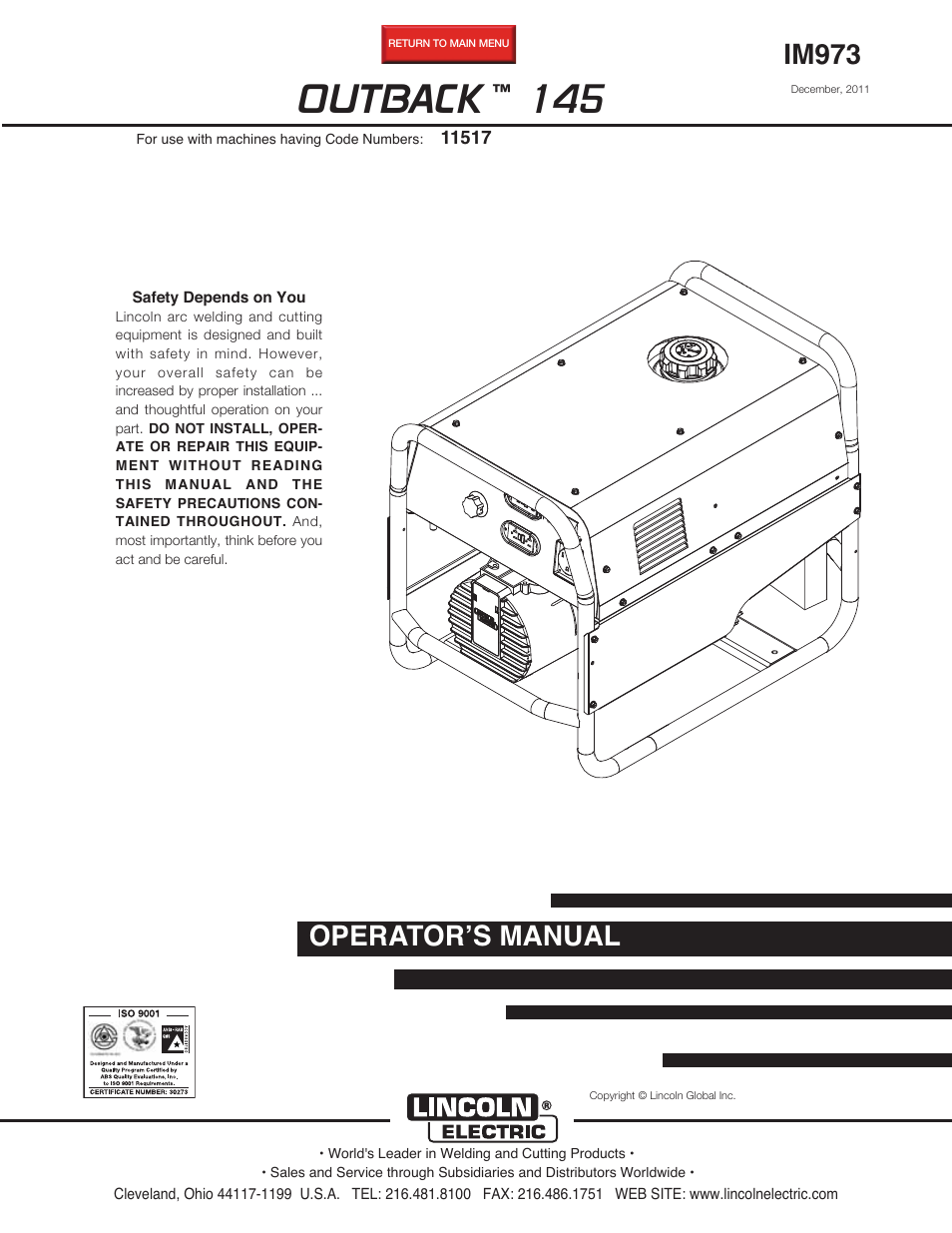 Lincoln Electric IM973 OUTBACK 145 User Manual | 34 pages