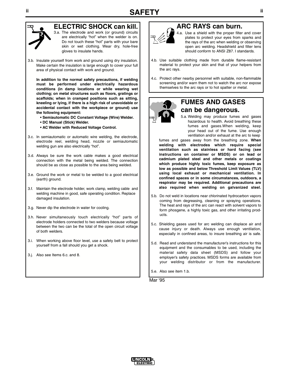 Safety, Arc rays can burn, Electric shock can kill | Fumes and gases can be dangerous | Lincoln Electric IM588 PCT80, PCT80M & PCT80R Plasma Torches User Manual | Page 3 / 21