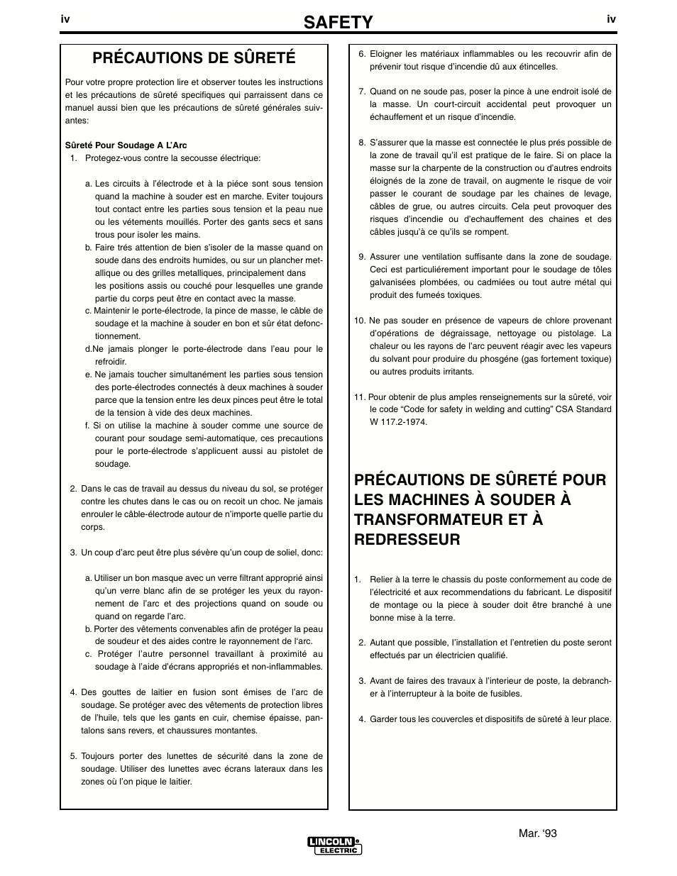 Safety, Précautions de sûreté | Lincoln Electric IM588 PCT80, PCT80M & PCT80R Plasma Torches User Manual | Page 5 / 21