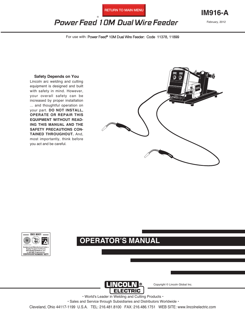 Lincoln Electric IM916 POWER FEED 10M Dual WIRE FEEDER User Manual | 68 pages