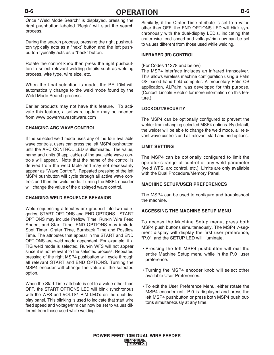 Operation | Lincoln Electric IM916 POWER FEED 10M Dual WIRE FEEDER User Manual | Page 24 / 68