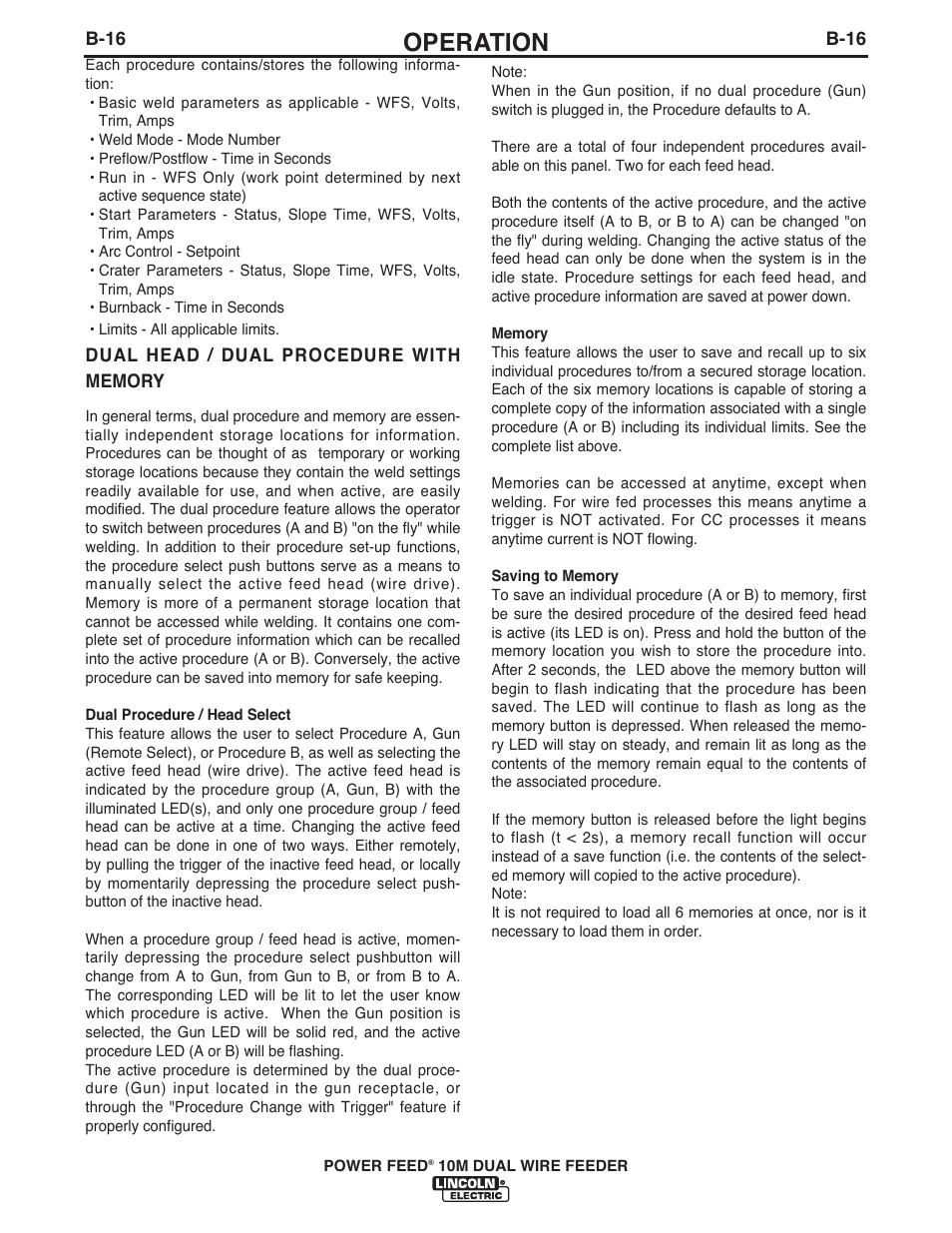 Operation | Lincoln Electric IM916 POWER FEED 10M Dual WIRE FEEDER User Manual | Page 34 / 68