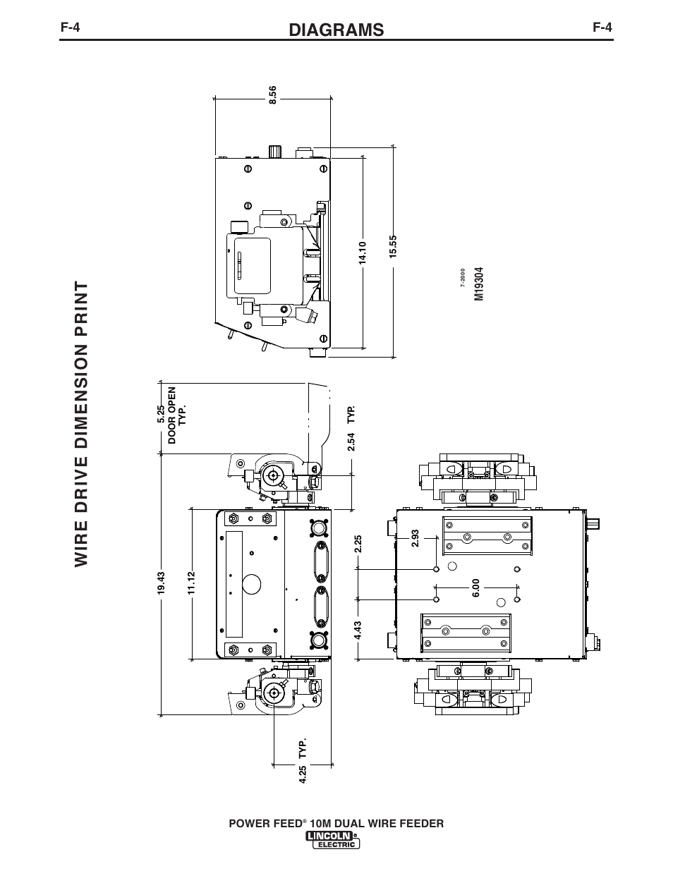 Diagrams, Wire drive dimension print, Power feed | 10m dual wire feeder | Lincoln Electric IM916 POWER FEED 10M Dual WIRE FEEDER User Manual | Page 65 / 68