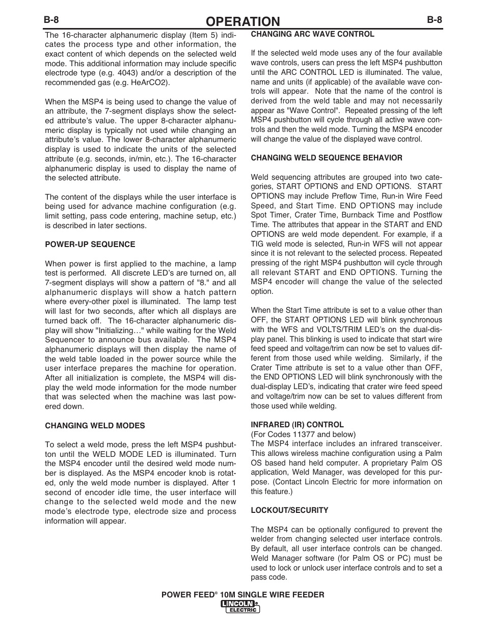 Operation | Lincoln Electric IM915 POWER FEED 10M SINGLE WIRE FEEDER User Manual | Page 30 / 72