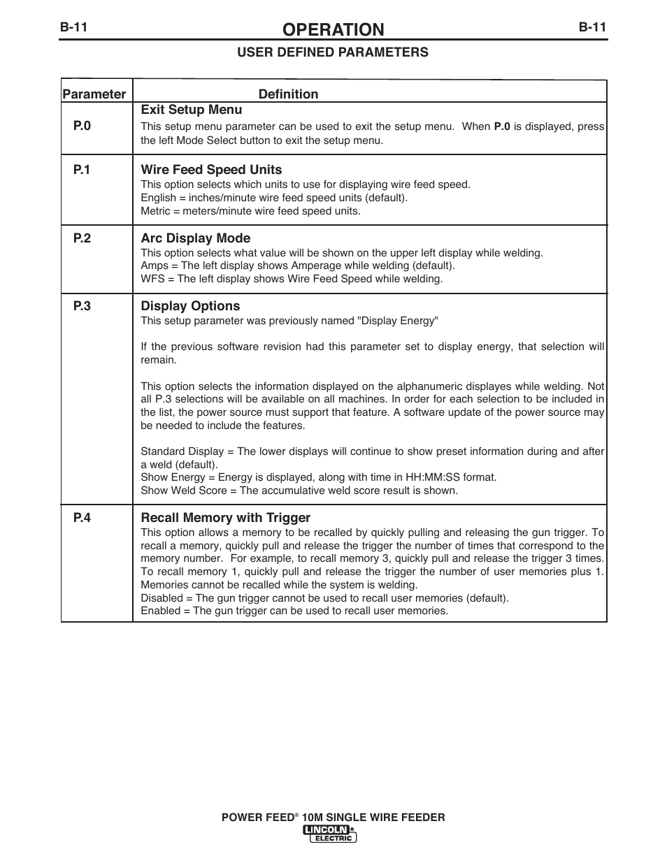 Operation | Lincoln Electric IM915 POWER FEED 10M SINGLE WIRE FEEDER User Manual | Page 33 / 72