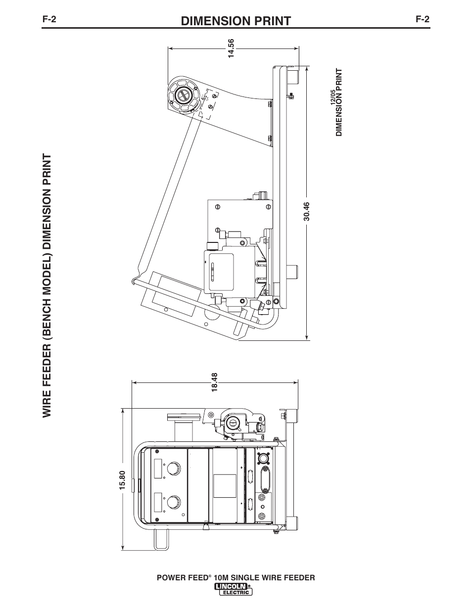 Dimension print, Wire feeder (bench model) dimension print | Lincoln Electric IM915 POWER FEED 10M SINGLE WIRE FEEDER User Manual | Page 67 / 72