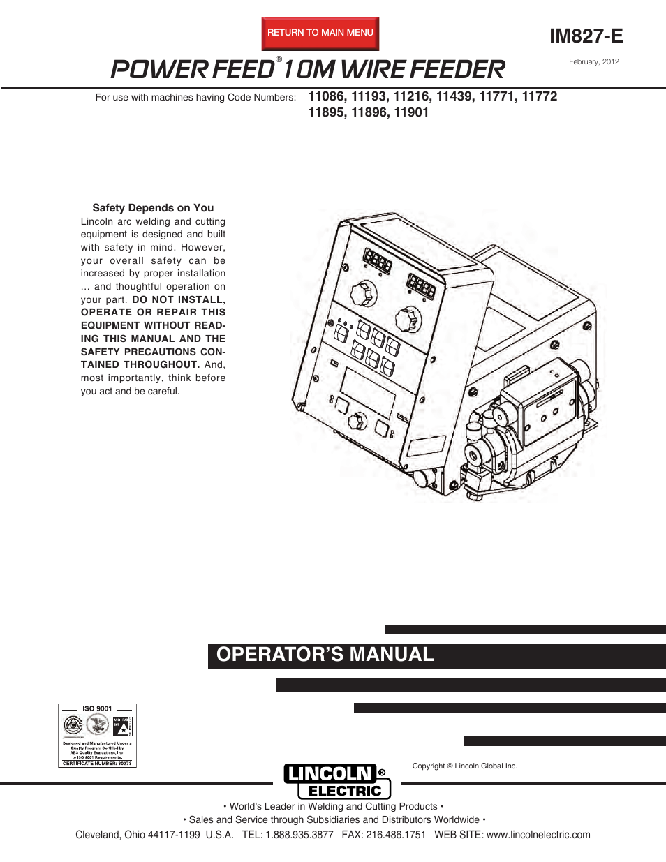 Lincoln Electric IM827 POWER FEED 10M WIRE FEEDER User Manual | 76 pages