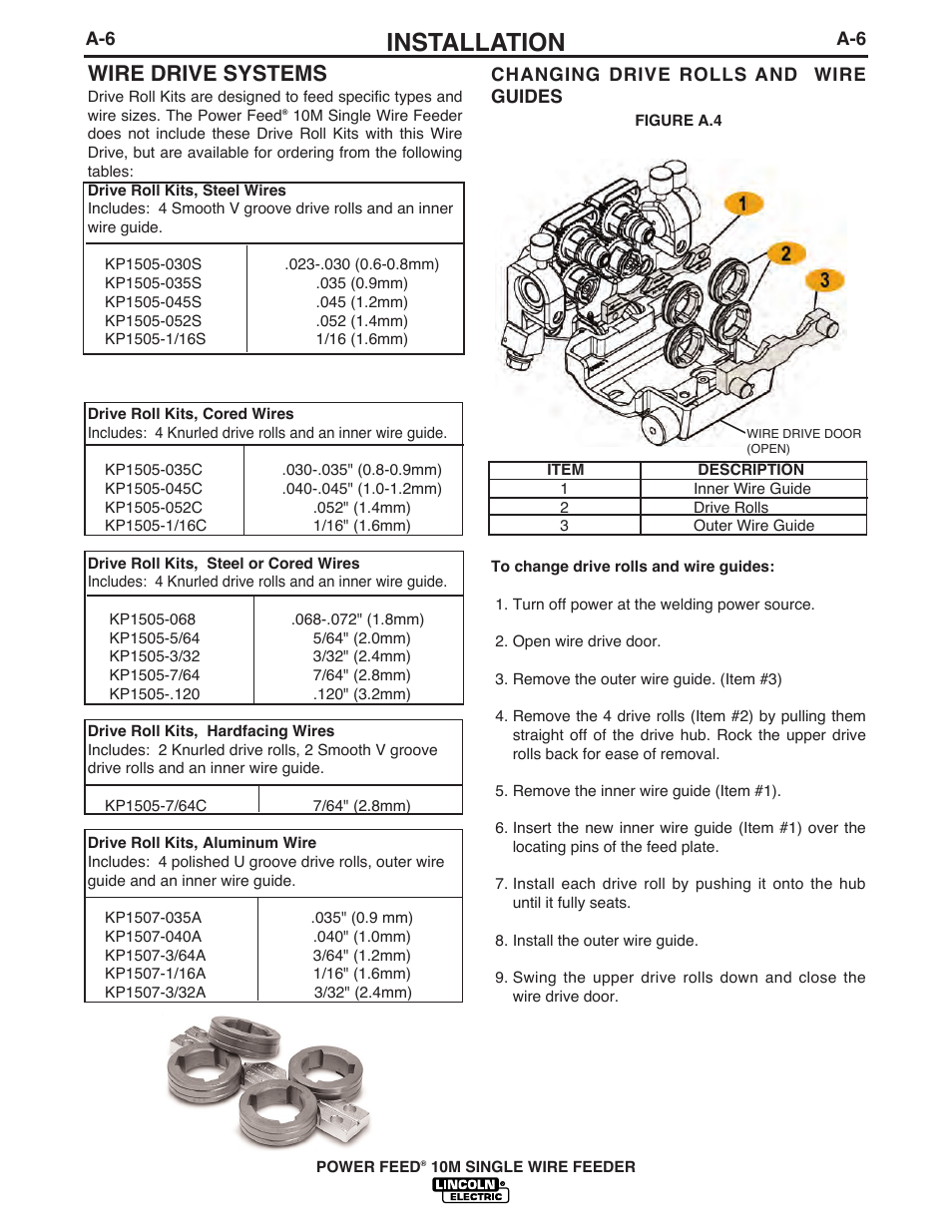 Installation, Wire drive systems | Lincoln Electric IM827 POWER FEED 10M WIRE FEEDER User Manual | Page 14 / 76