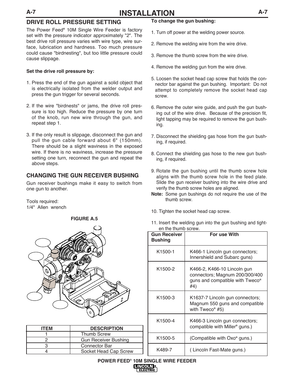 Installation | Lincoln Electric IM827 POWER FEED 10M WIRE FEEDER User Manual | Page 15 / 76