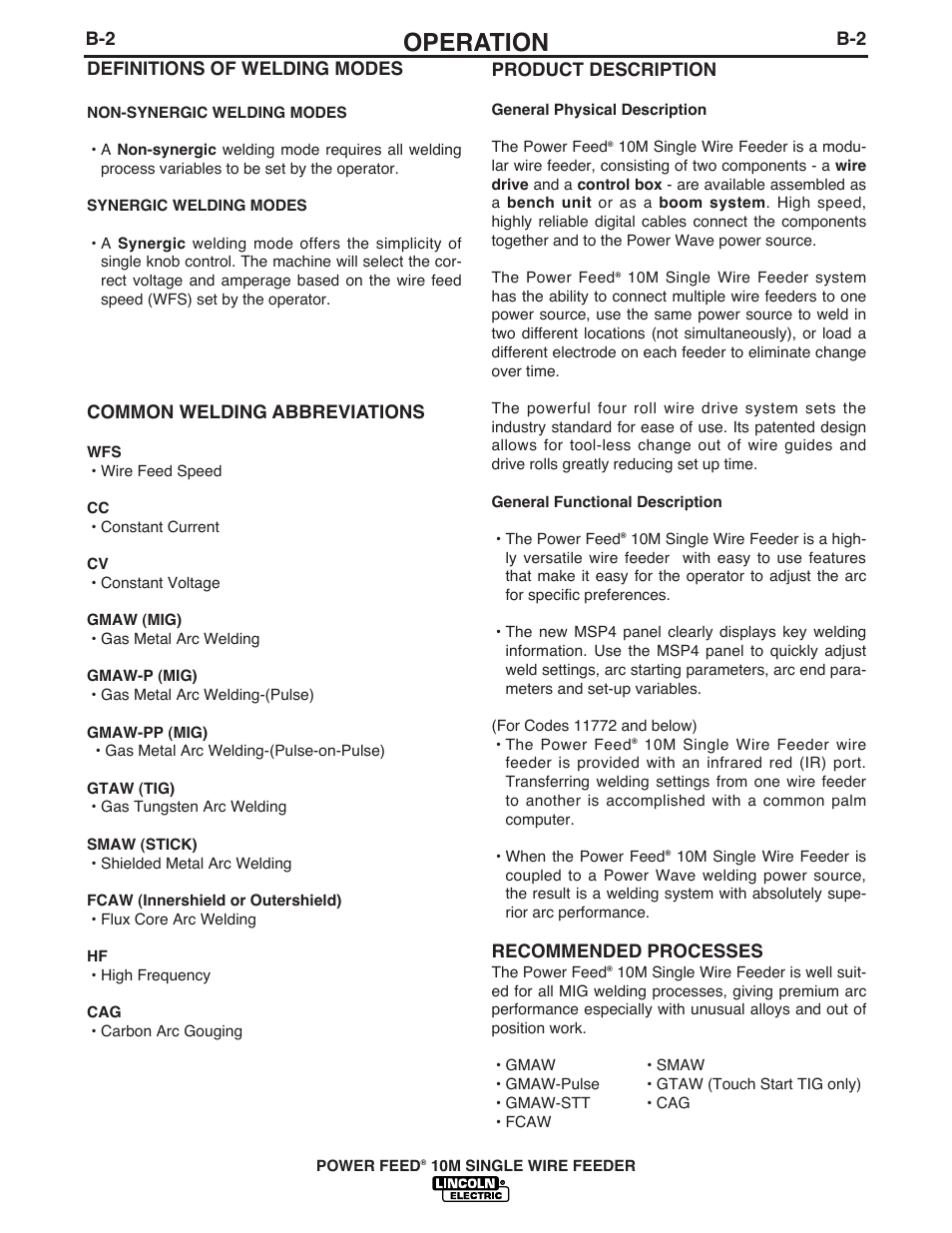 Operation | Lincoln Electric IM827 POWER FEED 10M WIRE FEEDER User Manual | Page 25 / 76