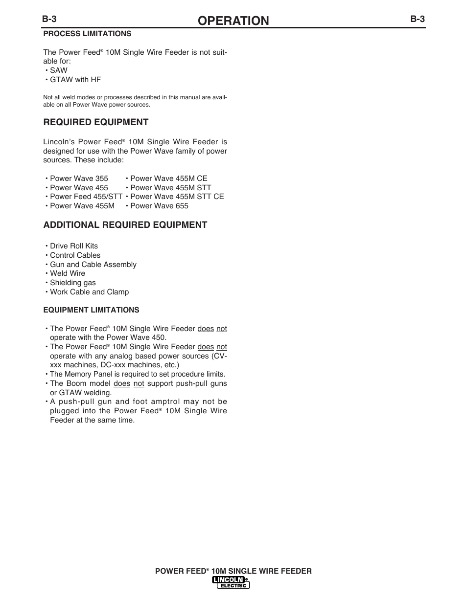 Operation, Required equipment, Additional required equipment | Lincoln Electric IM827 POWER FEED 10M WIRE FEEDER User Manual | Page 26 / 76