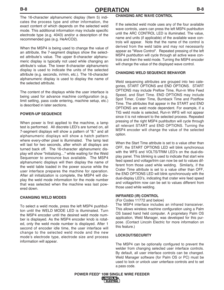 Operation | Lincoln Electric IM827 POWER FEED 10M WIRE FEEDER User Manual | Page 31 / 76