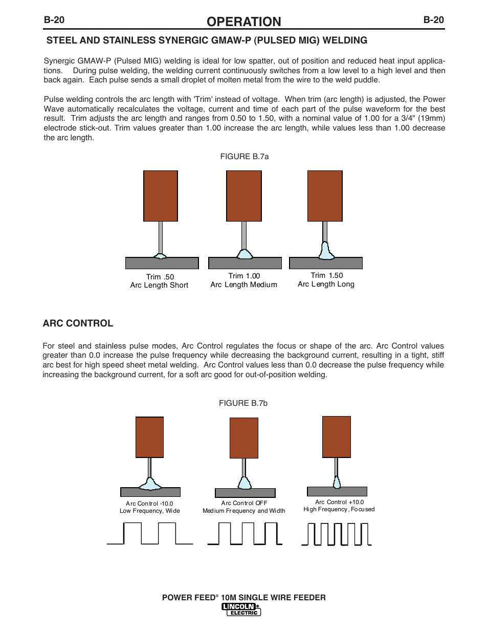 Operation, B-20, Arc control | Lincoln Electric IM827 POWER FEED 10M WIRE FEEDER User Manual | Page 43 / 76