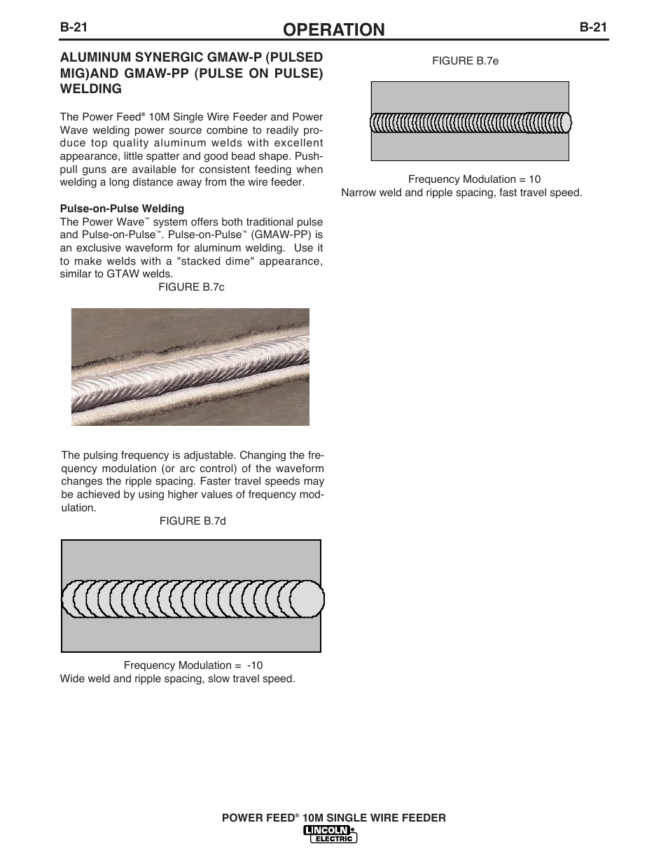 Operation, B-21 | Lincoln Electric IM827 POWER FEED 10M WIRE FEEDER User Manual | Page 44 / 76