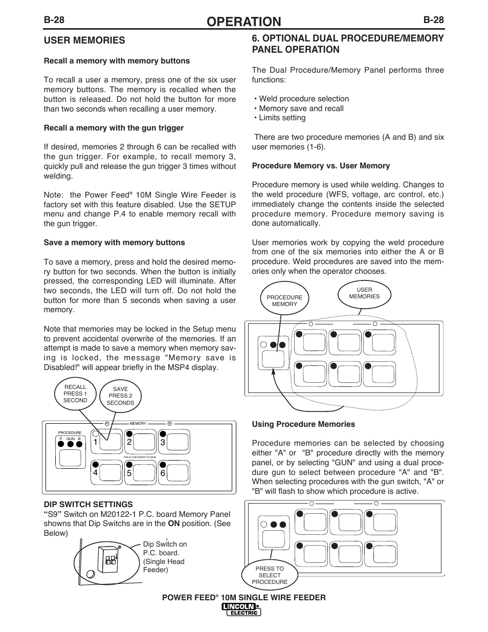 Operation, B-28 | Lincoln Electric IM827 POWER FEED 10M WIRE FEEDER User Manual | Page 51 / 76