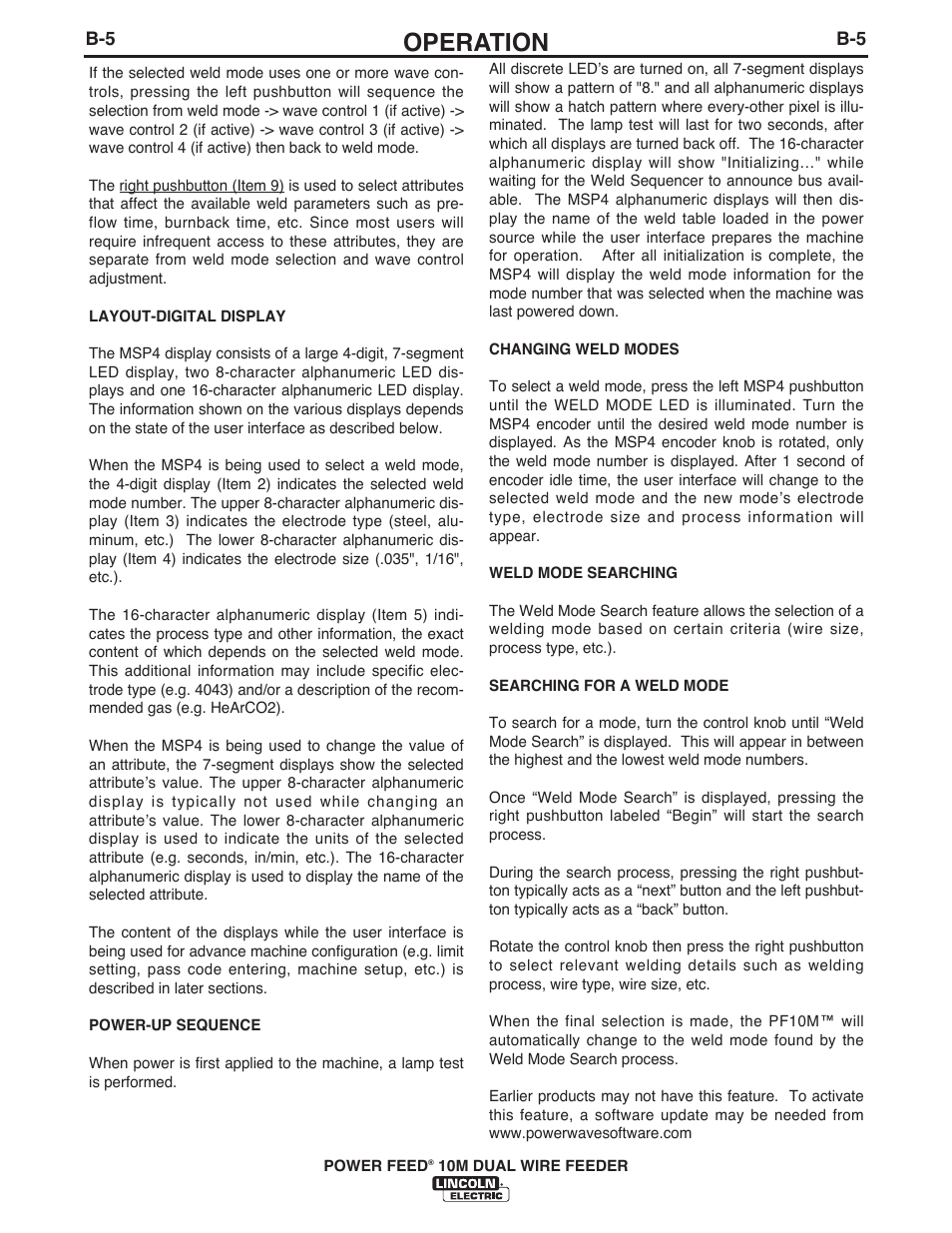 Operation | Lincoln Electric IM777 POWER FEED 10M Dual WIRE FEEDER User Manual | Page 23 / 70