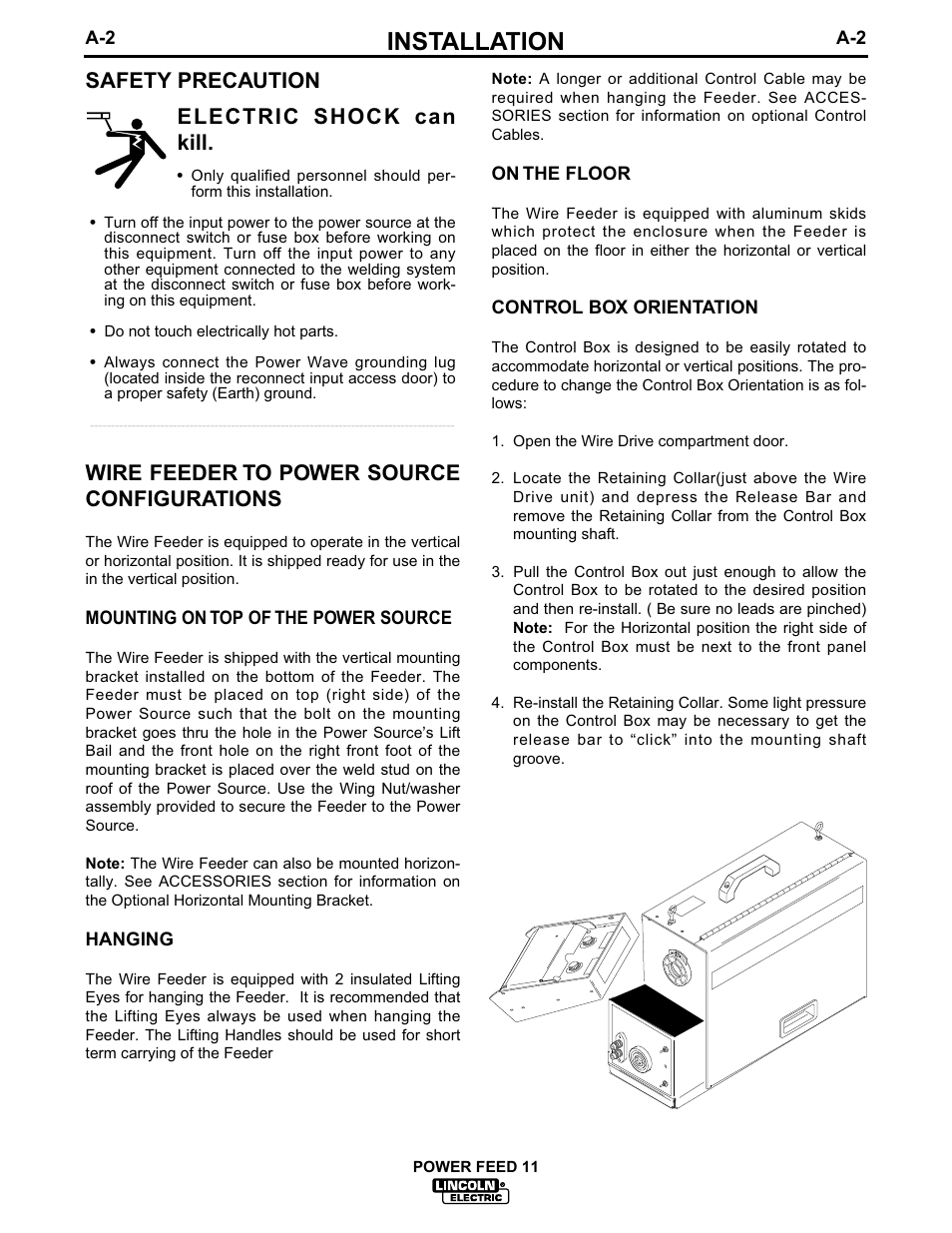 Installation, Electric shock can kill | Lincoln Electric IM613 POWER FEED 11 SemiAutomatic Cabinet WIRE FEEDER User Manual | Page 10 / 54