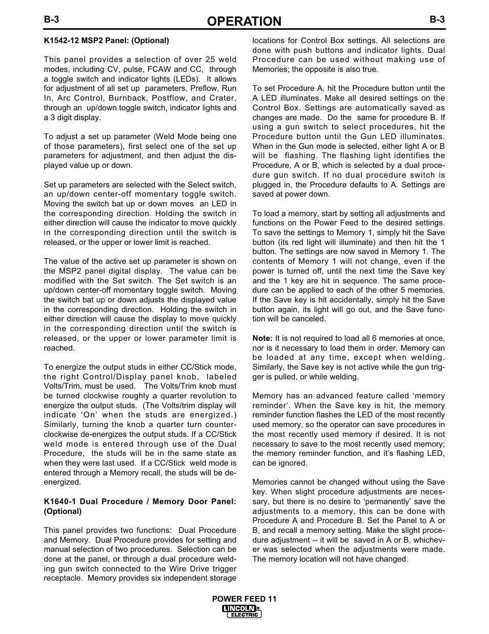Operation | Lincoln Electric IM613 POWER FEED 11 SemiAutomatic Cabinet WIRE FEEDER User Manual | Page 22 / 54