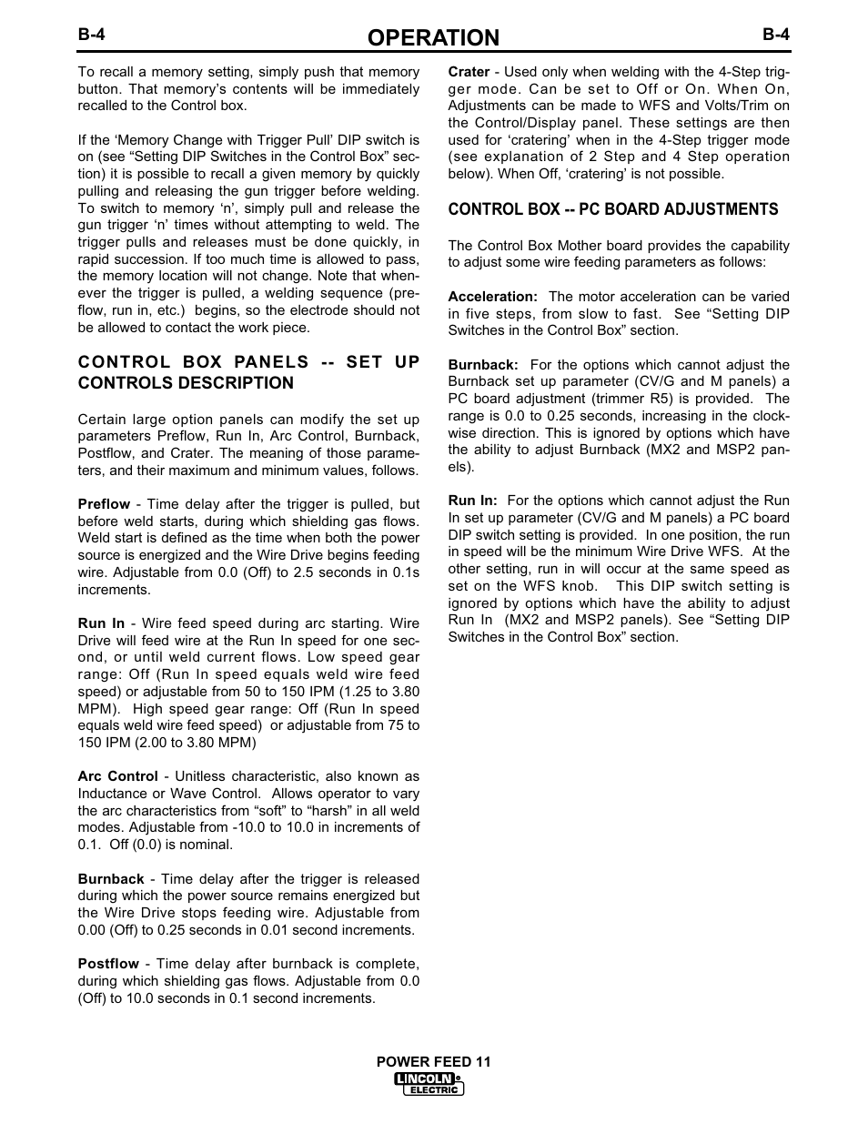 Operation | Lincoln Electric IM613 POWER FEED 11 SemiAutomatic Cabinet WIRE FEEDER User Manual | Page 23 / 54