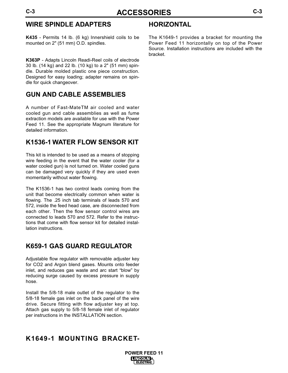 Accessories | Lincoln Electric IM613 POWER FEED 11 SemiAutomatic Cabinet WIRE FEEDER User Manual | Page 33 / 54