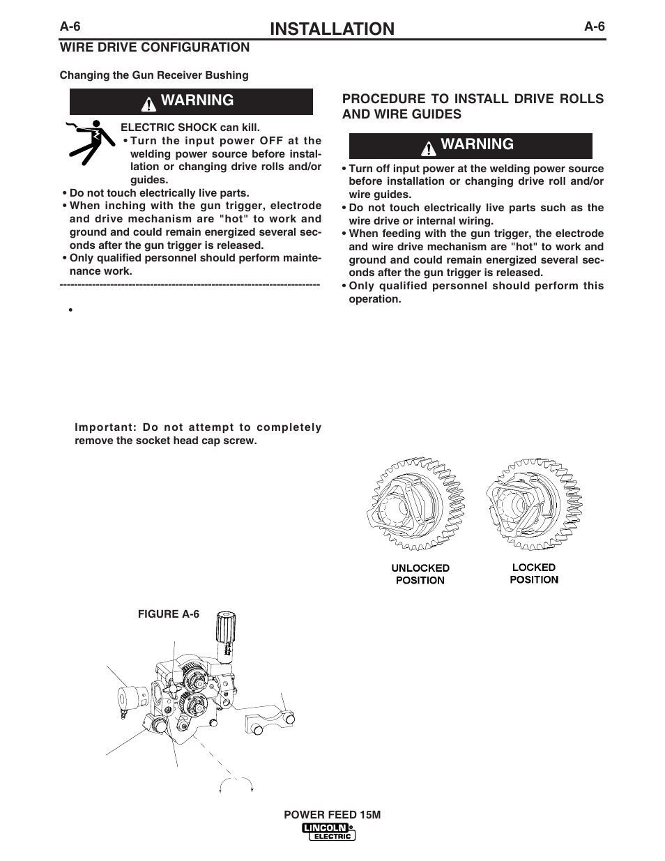 Installation, Warning | Lincoln Electric IM761 POWER FEED 15M User Manual | Page 13 / 48