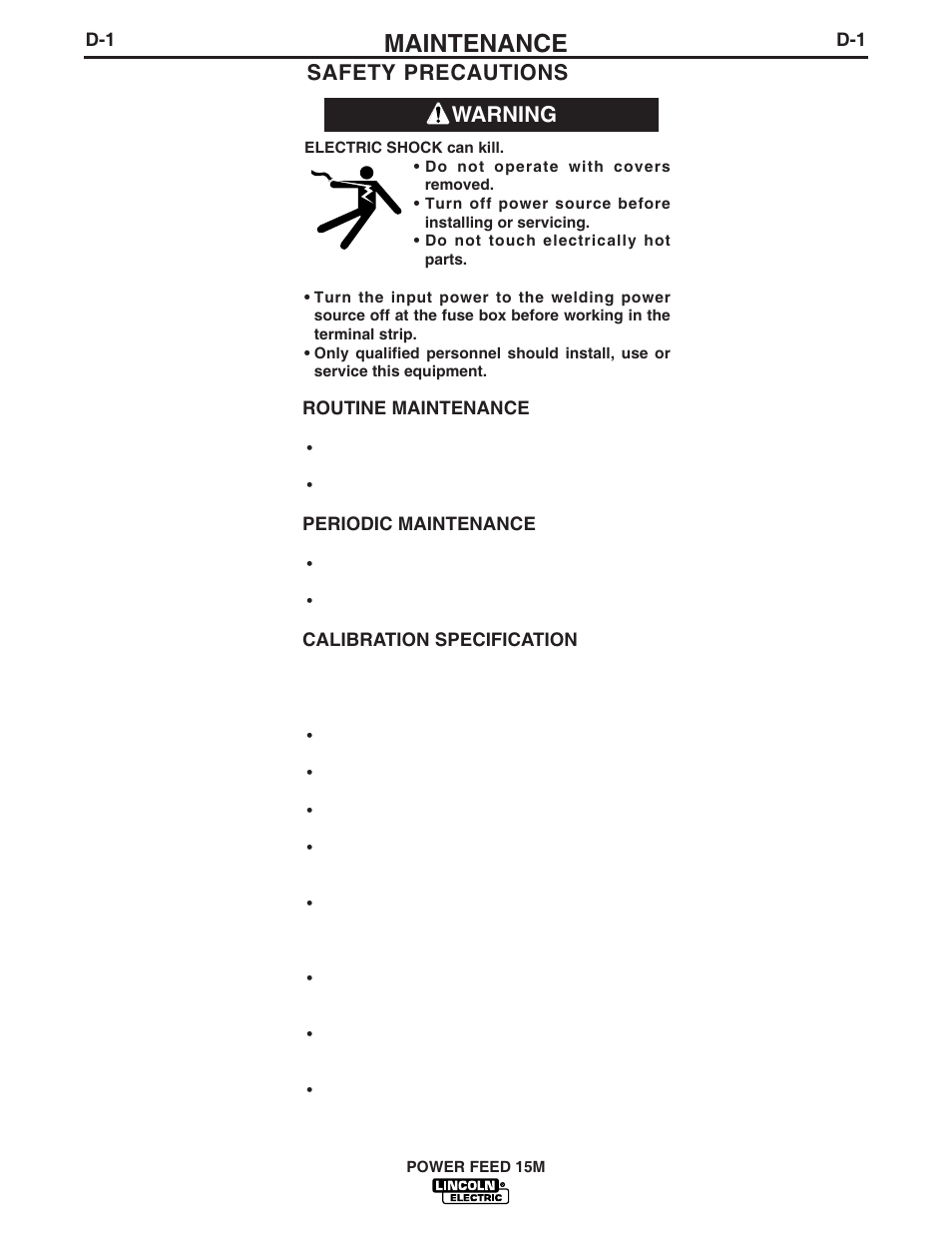 Maintenance, Warning safety precautions | Lincoln Electric IM761 POWER FEED 15M User Manual | Page 34 / 48