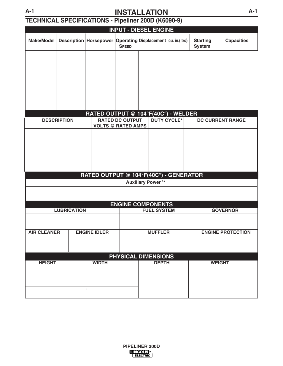 Installation | Lincoln Electric IM769 PIPELINER 200D User Manual | Page 8 / 34