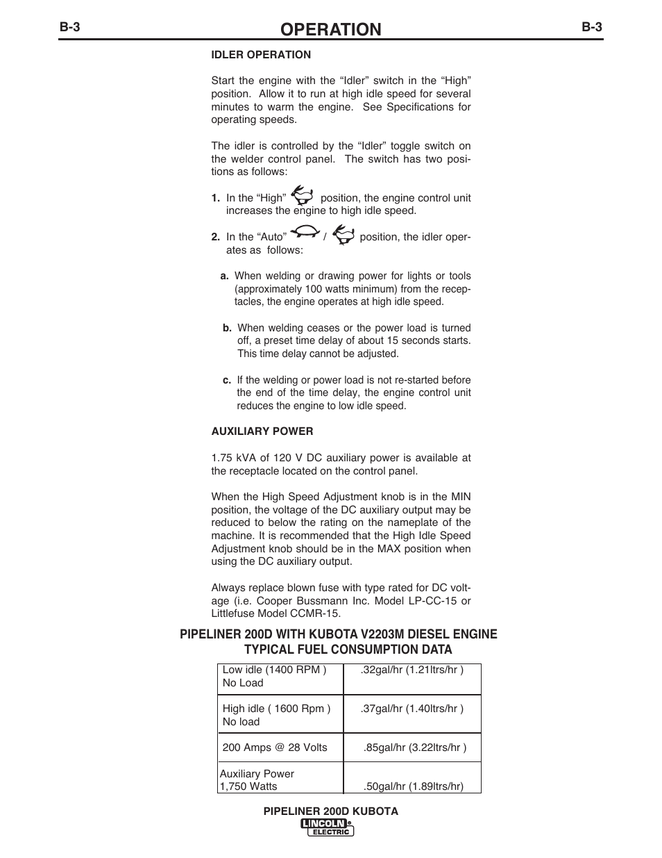 Operation | Lincoln Electric IM844 PIPELINER 200D KUBOTA User Manual | Page 15 / 33