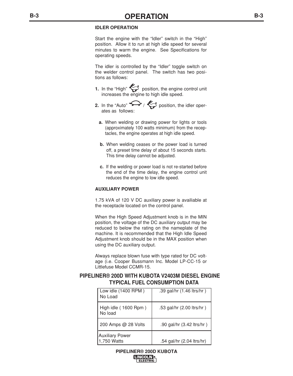 Operation | Lincoln Electric IM965 PIPELINER 200D KUBOTA User Manual | Page 15 / 36