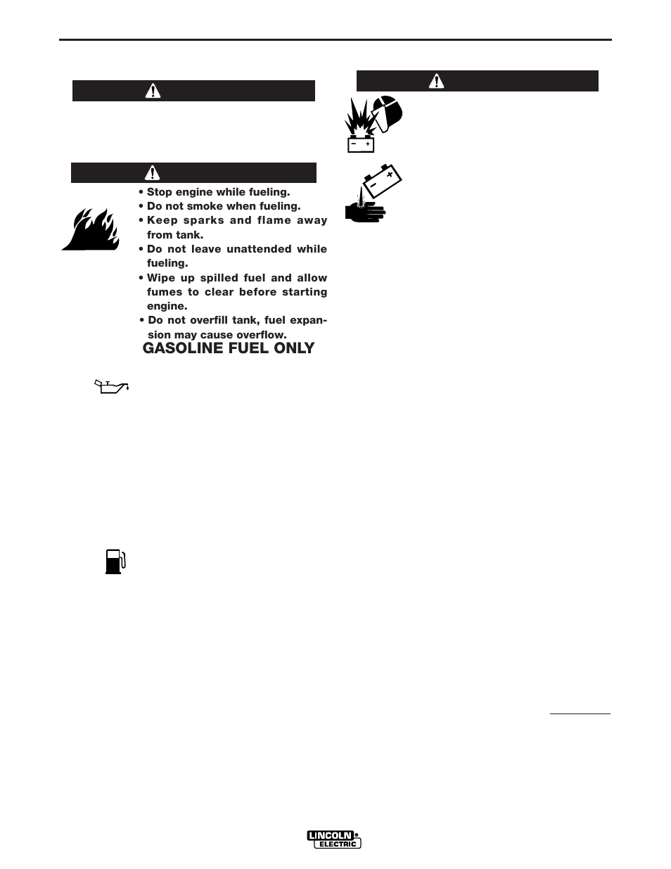 Installation, Caution, Warning | Gasoline fuel only | Lincoln Electric IM698 PIPELINER 200G User Manual | Page 11 / 34