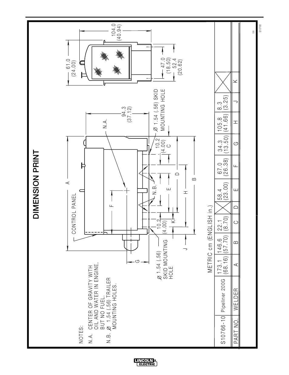 Diagrams, Dimension print | Lincoln Electric IM698 PIPELINER 200G User Manual | Page 29 / 34