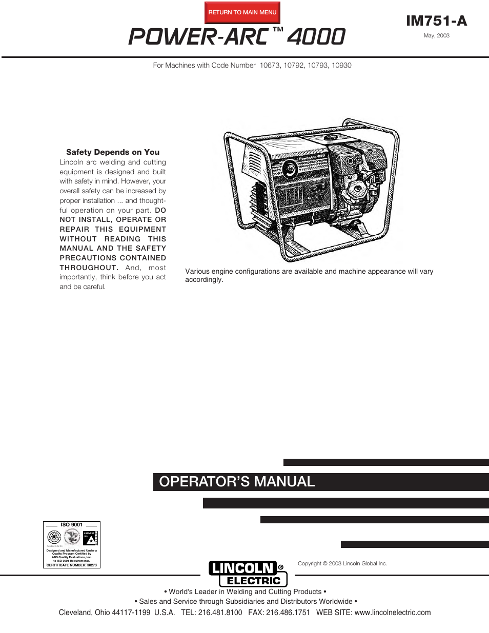 Lincoln Electric IM751 POWER-ARC 4000 User Manual | 50 pages