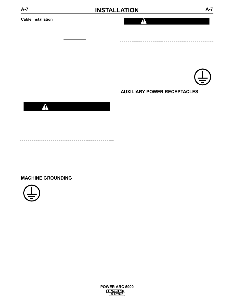 Installation, Caution warning | Lincoln Electric IM560 POWER-ARC 5000 User Manual | Page 14 / 50