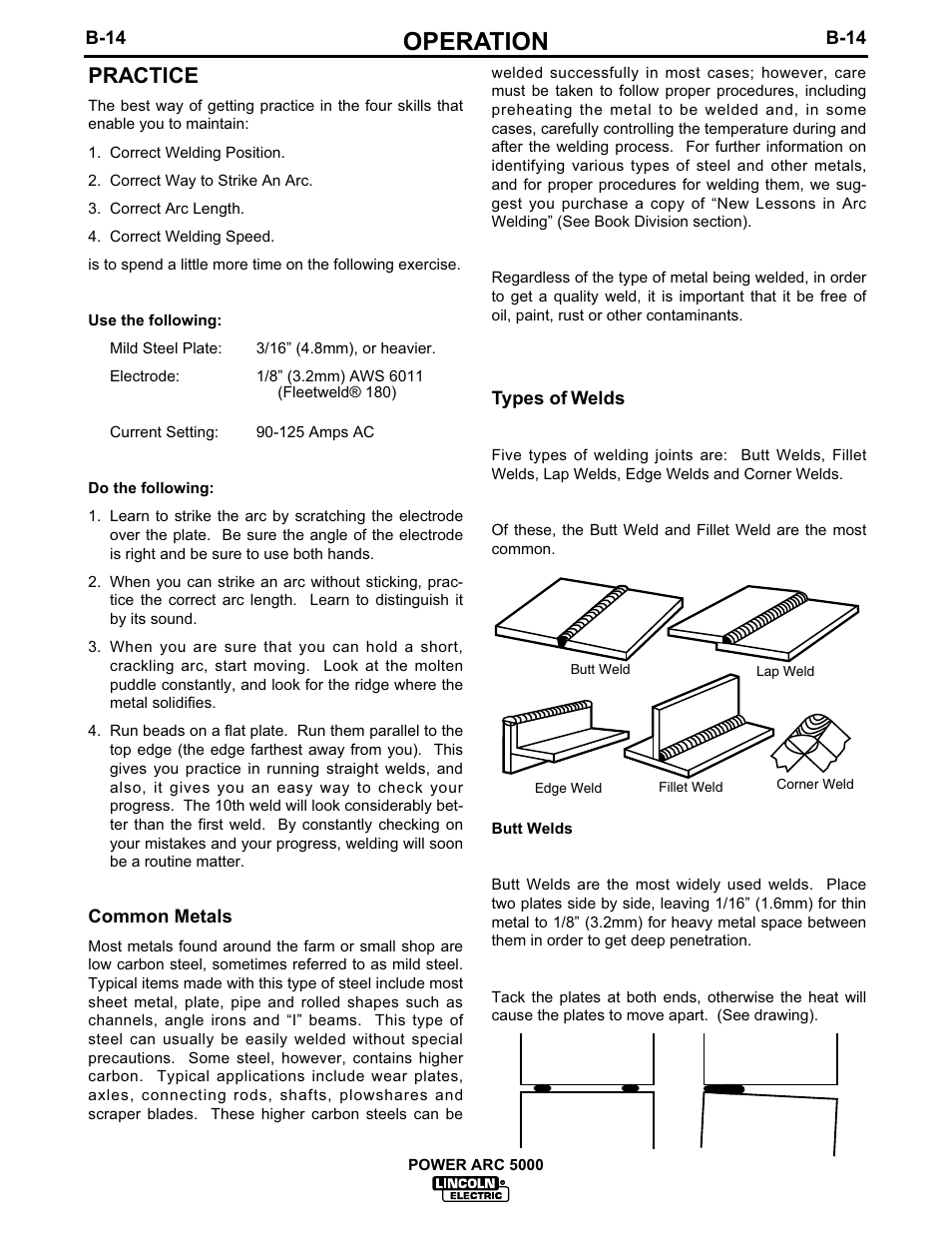 Operation, Practice | Lincoln Electric IM560 POWER-ARC 5000 User Manual | Page 30 / 50