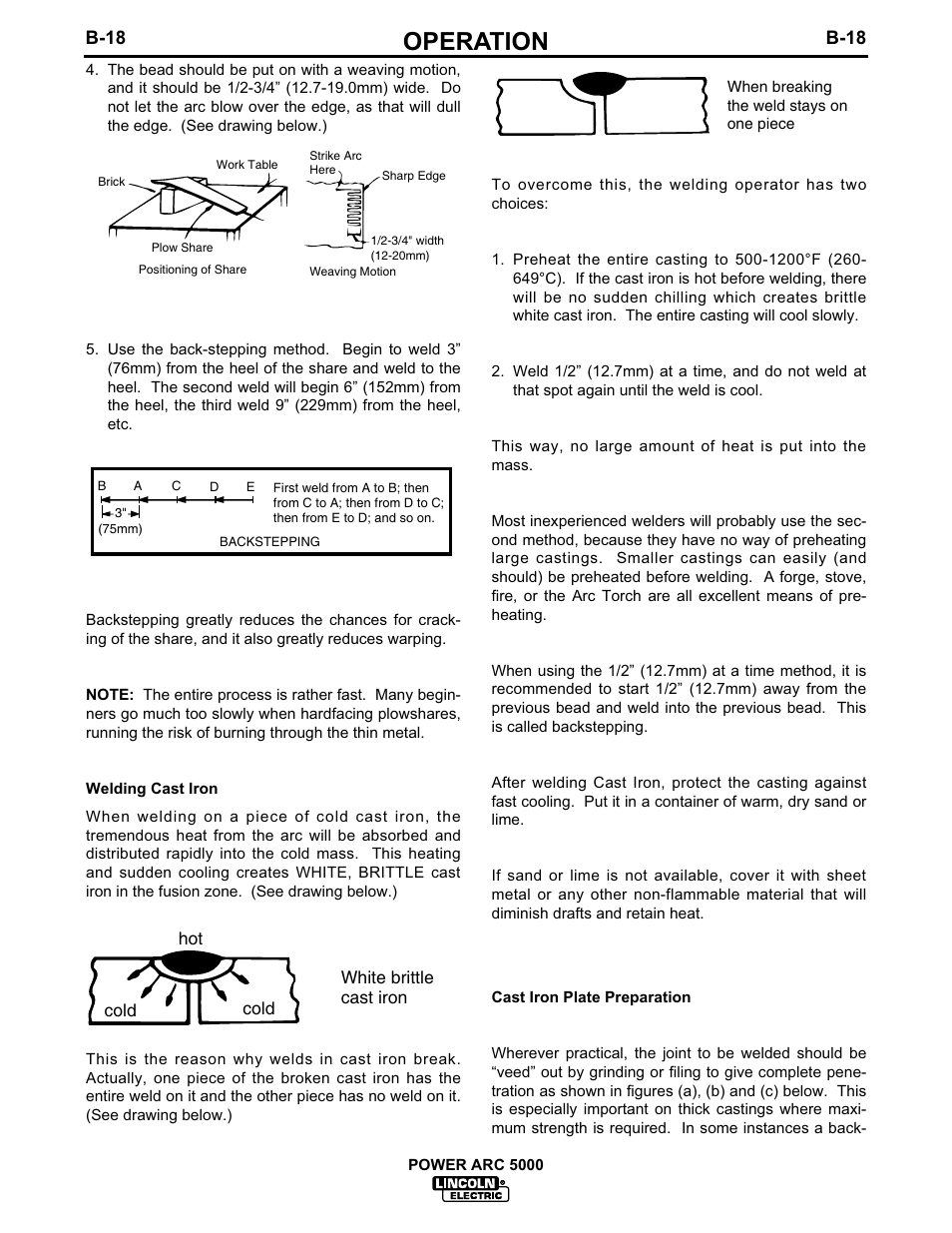 Operation, B-18 | Lincoln Electric IM560 POWER-ARC 5000 User Manual | Page 34 / 50