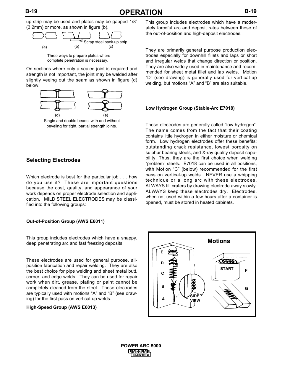 Operation, Motions | Lincoln Electric IM560 POWER-ARC 5000 User Manual | Page 35 / 50