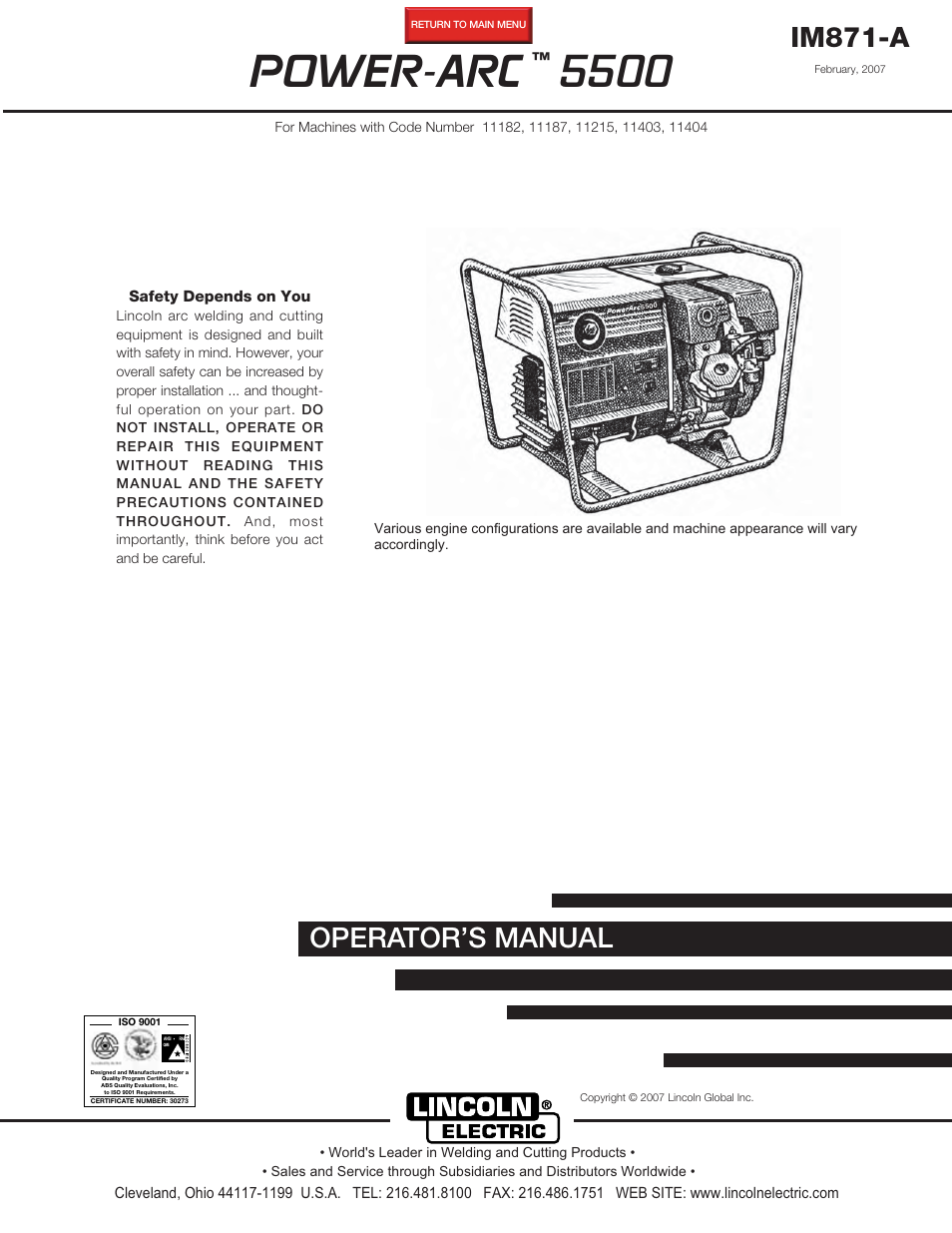 Lincoln Electric IM871 POWER-ARC 5500 User Manual | 50 pages