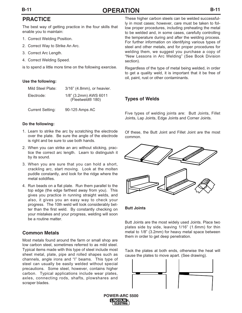 Operation, Practice | Lincoln Electric IM871 POWER-ARC 5500 User Manual | Page 26 / 50